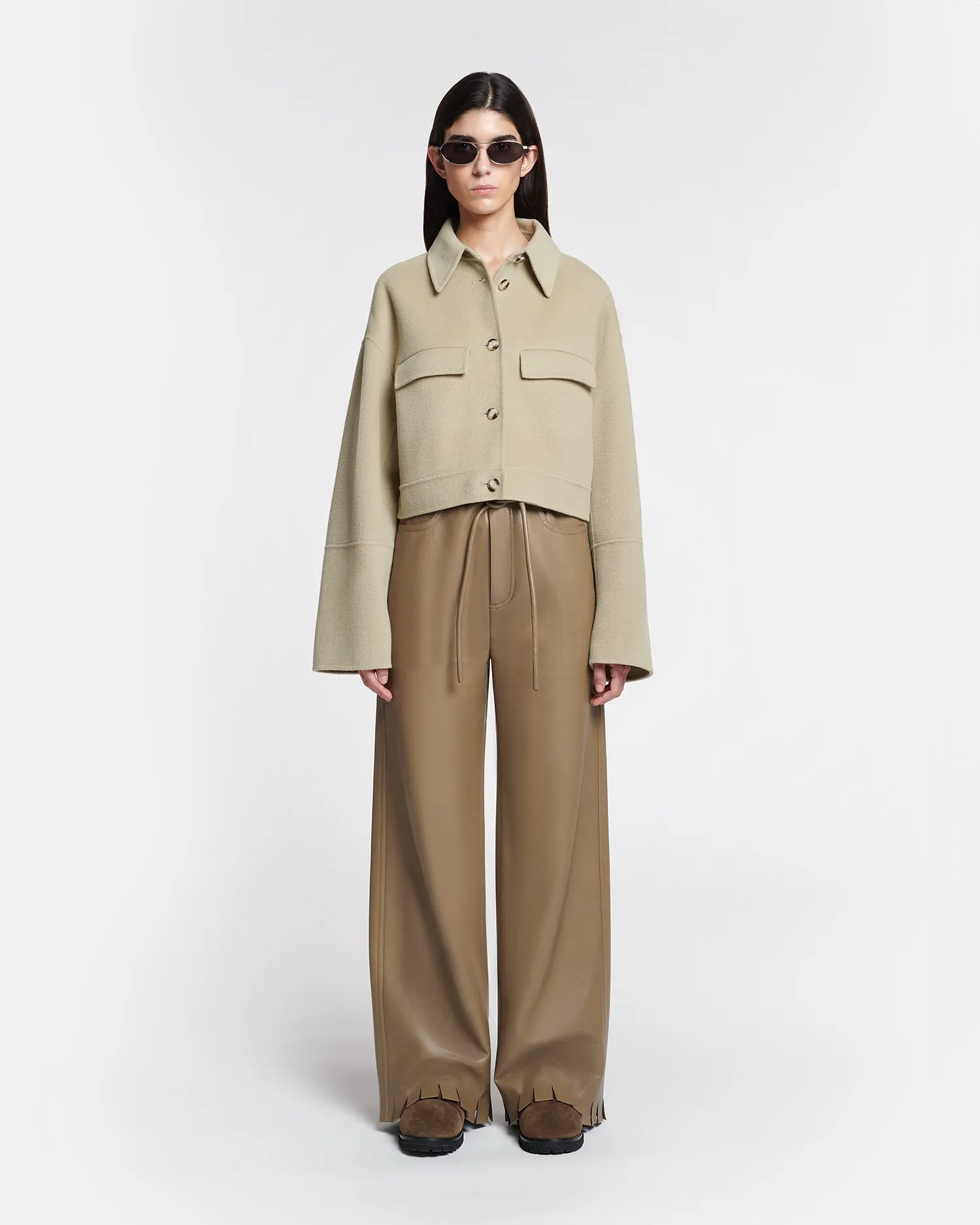 Nevelle - Cropped Double Wool And Silk Jacket - Pale Olive