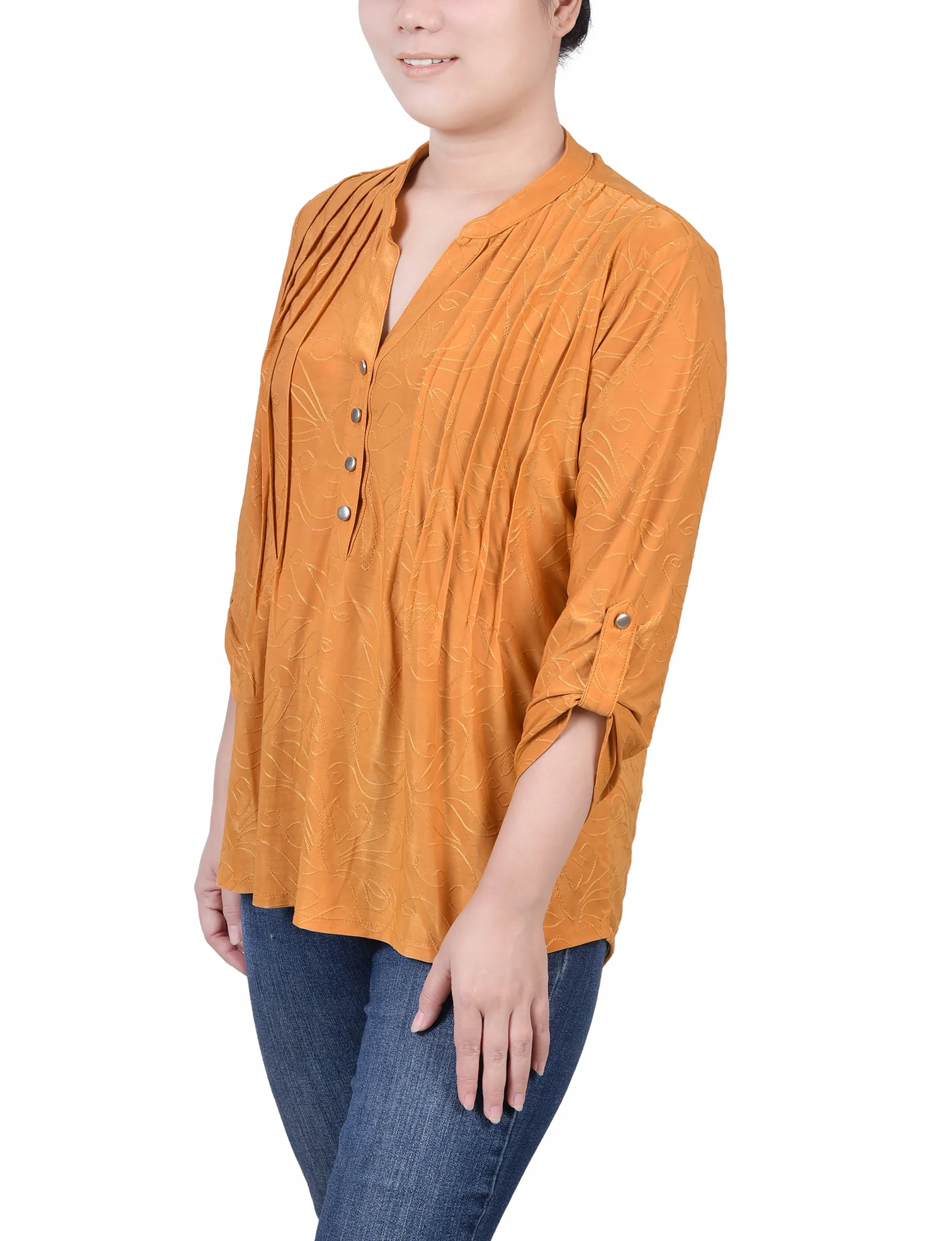 Petite 3/4 Roll Tab Pullover Top