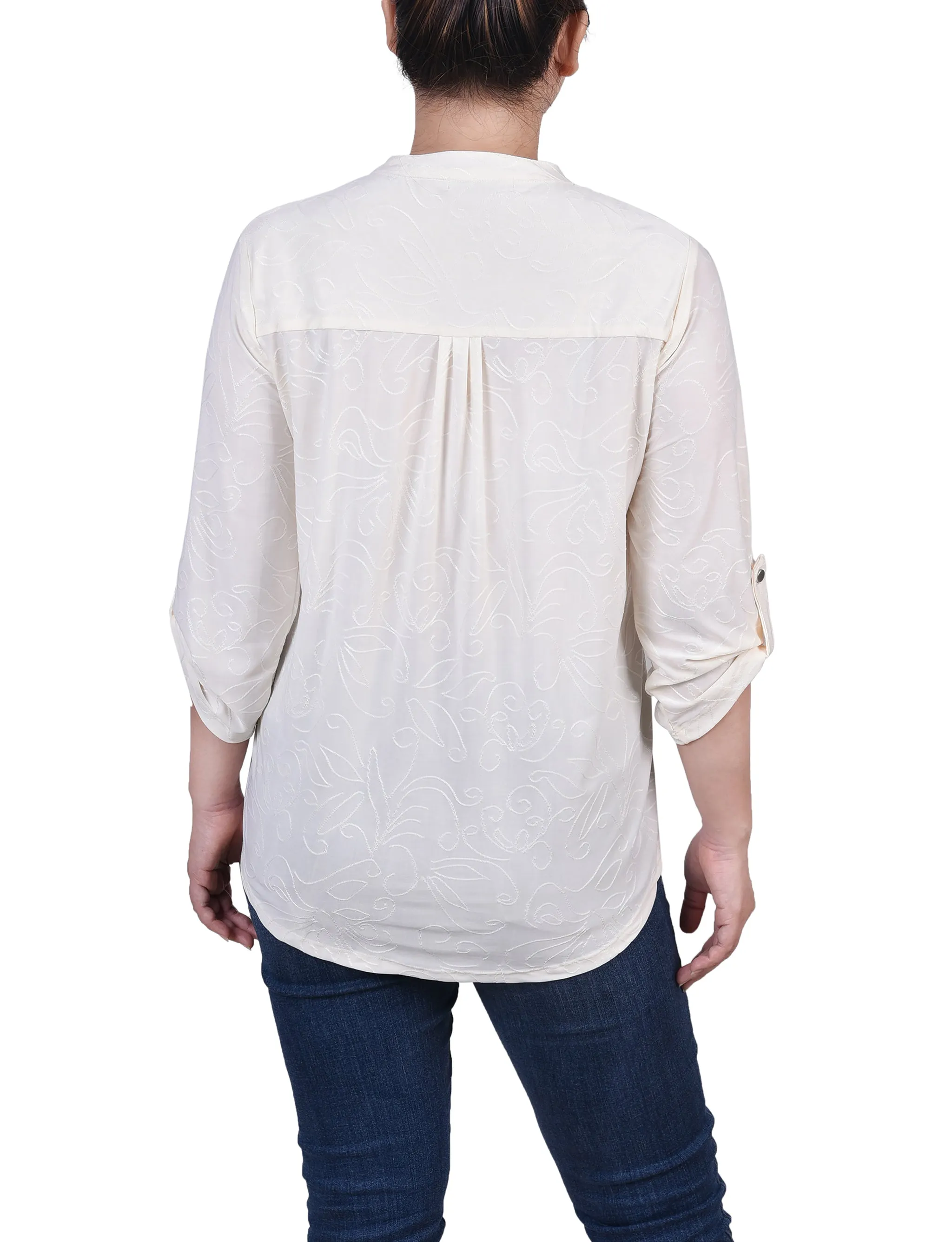 Petite 3/4 Roll Tab Pullover Top