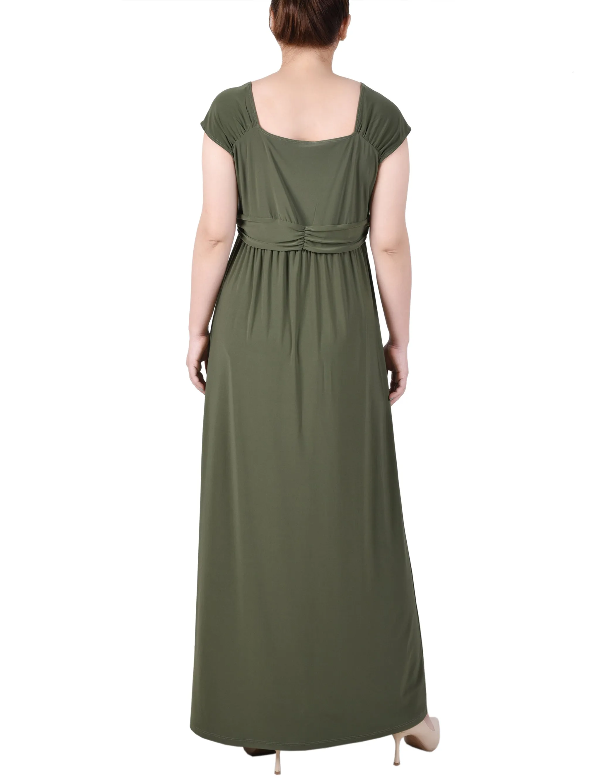 Petite Ruched Empire-Waist Maxi Dress