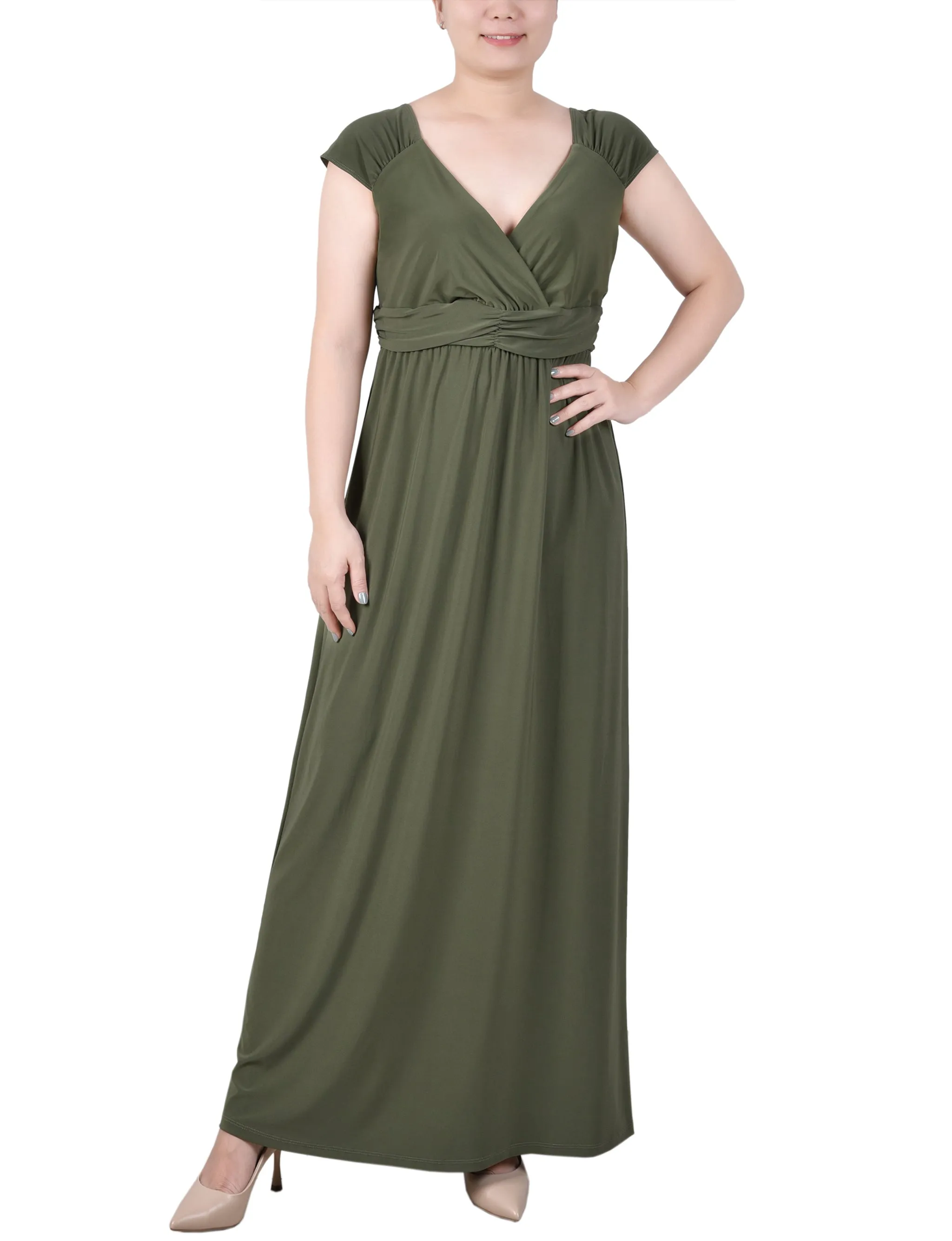 Petite Ruched Empire-Waist Maxi Dress