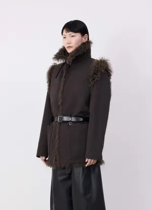 REVERSIBLE BELTED LONG SHEARLING GILET