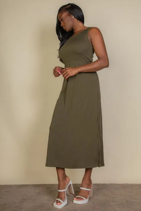 Ribbed Side Slit Tank Midi Dress