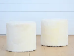 shearling ottoman in white