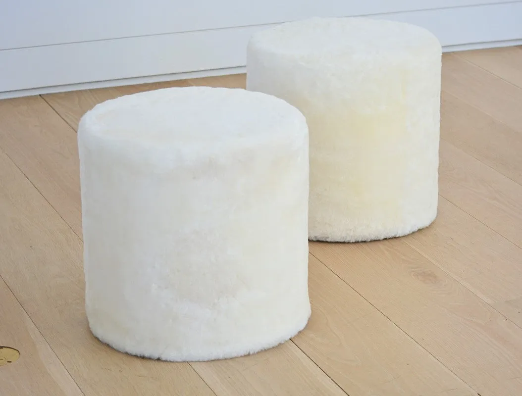 shearling ottoman in white