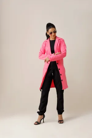 Shocking Pink Button Down Short Lapel Coat