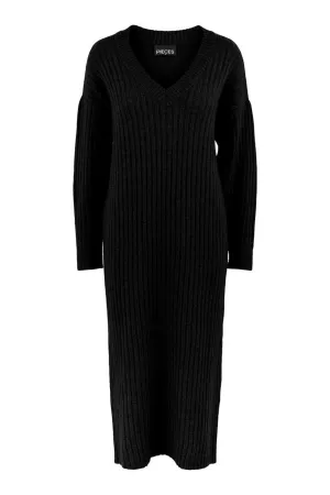 Silla Midi V-Neck Knit Dress - Black