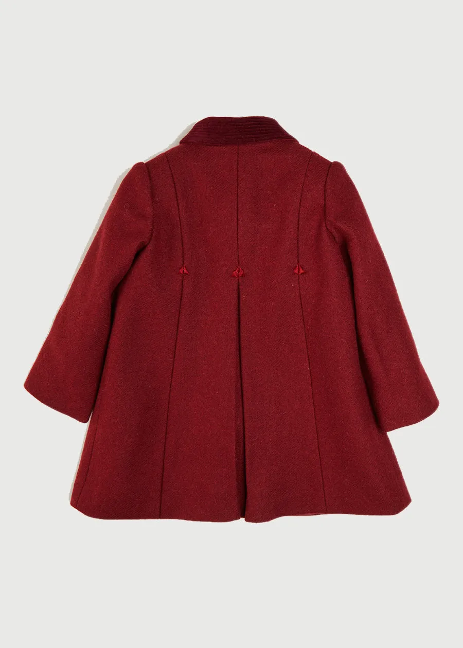 Single Breasted Scallop Detail Coat In Burgundy (12mths-10yrs)