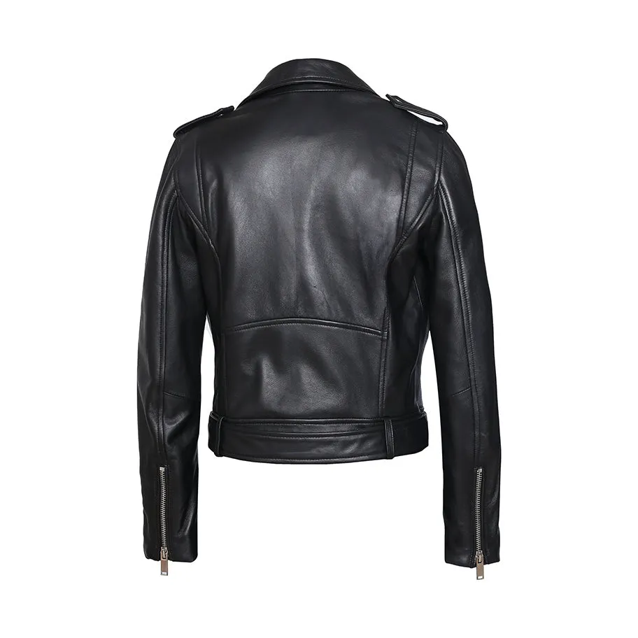 Snerva Womens Nappa Asymmetric Moto Leather Jacket