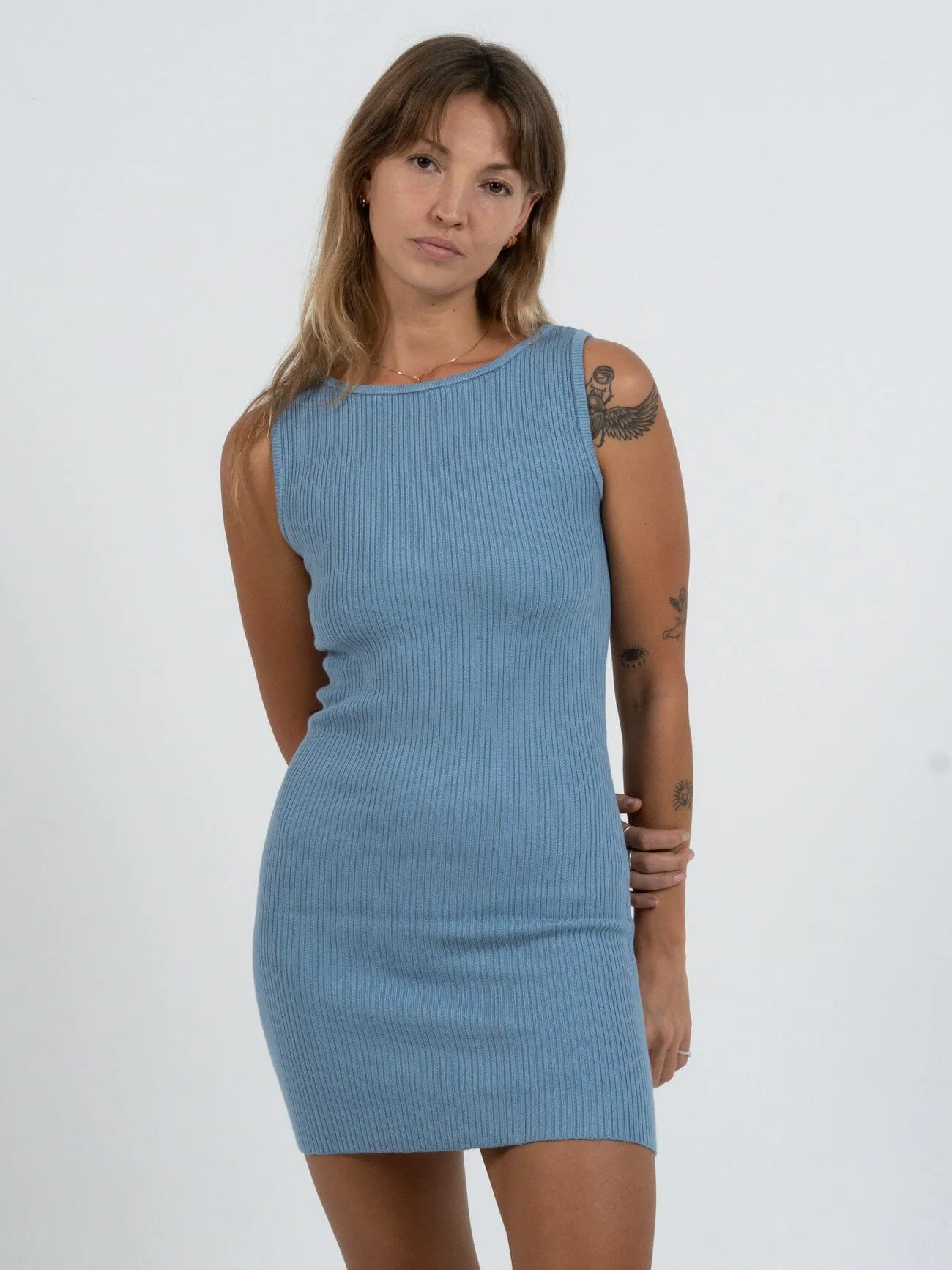 Split Decision Knit Dress - Postal Blue