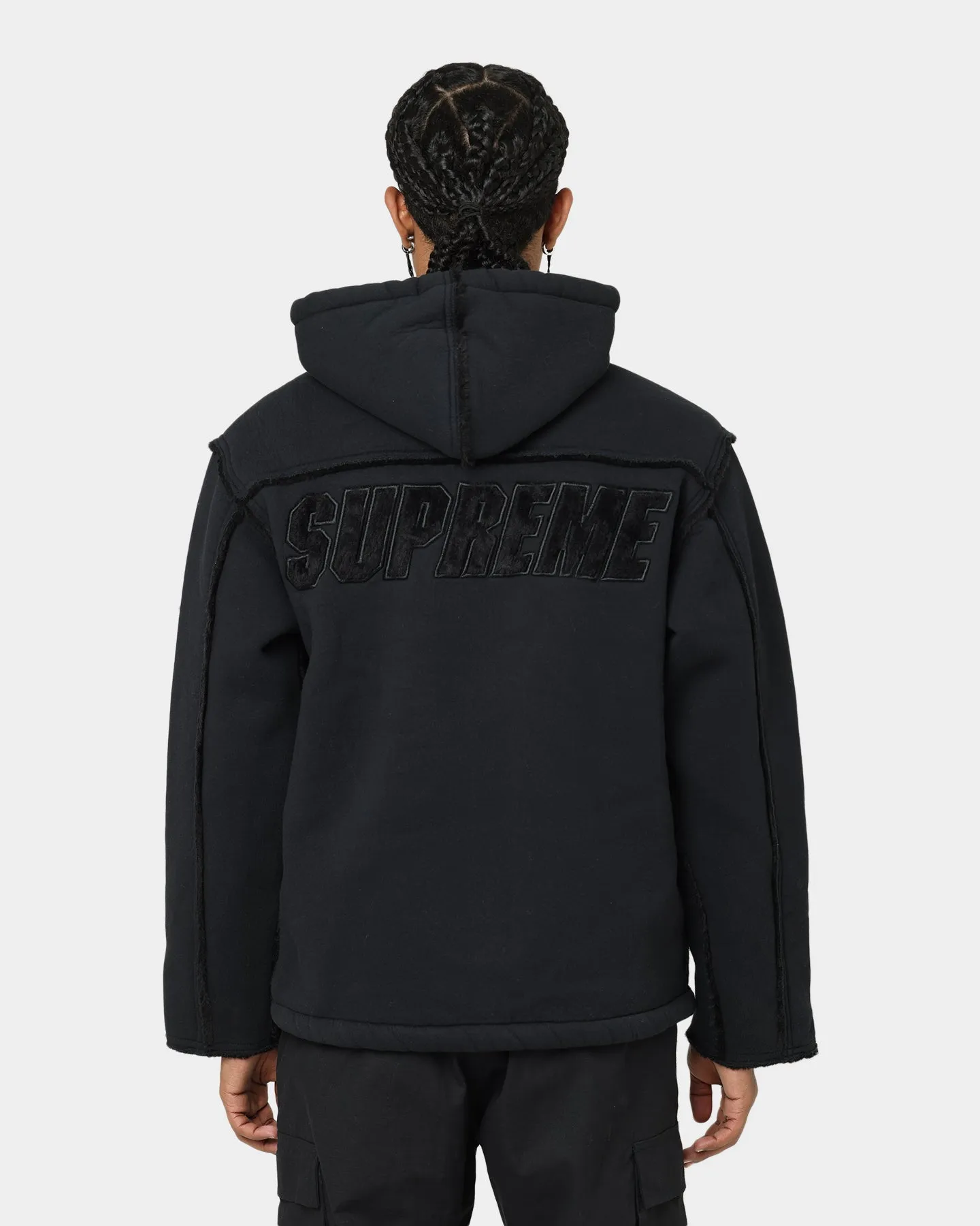 Supreme Faux Shearling Hooded Jacket Black