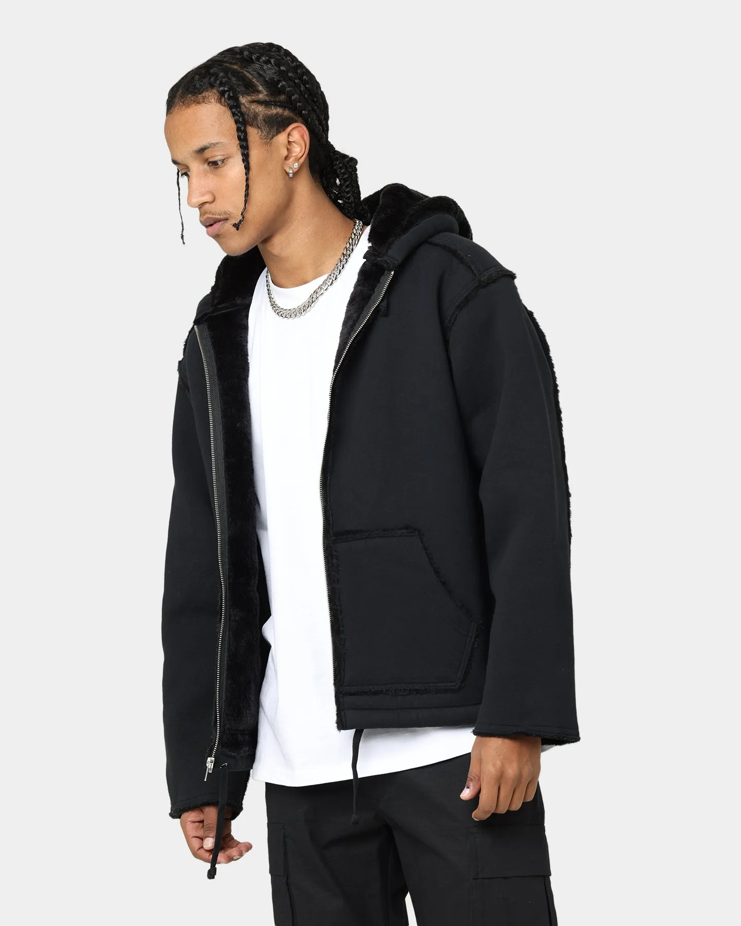 Supreme Faux Shearling Hooded Jacket Black