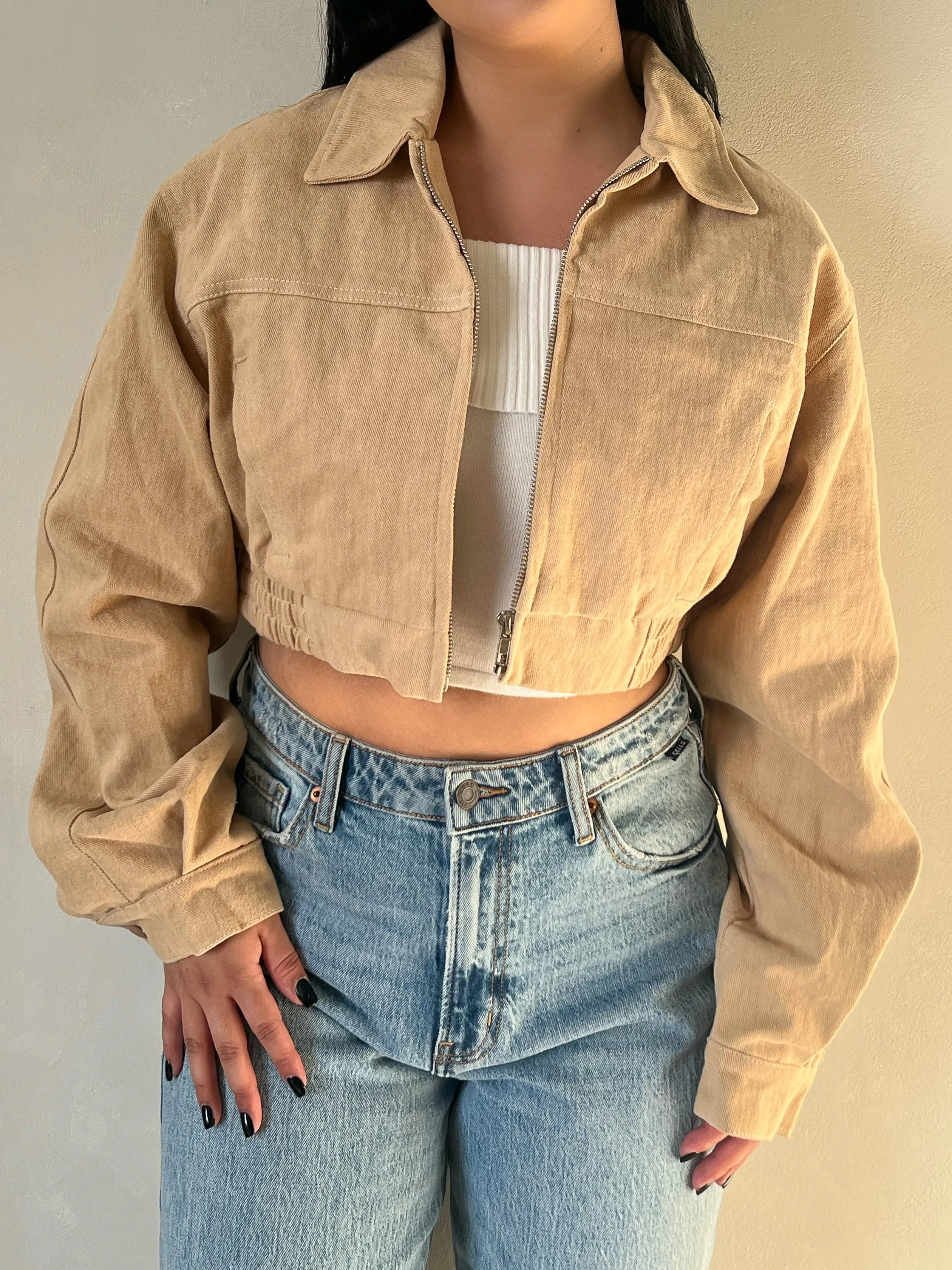 Susan Cropped Denim Jacket (Khaki)