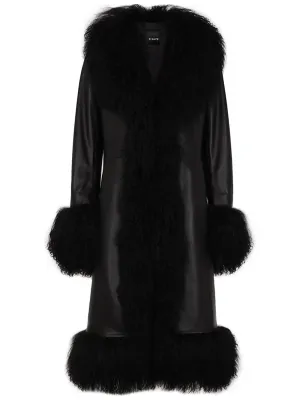 TAJE Shearling Trim Leather Coat