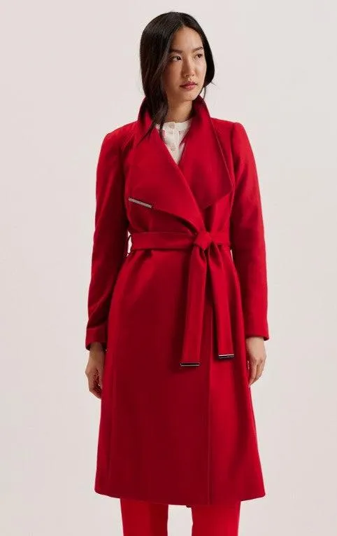 Ted Baker Rose Wool Wrap Midi Coat | Red