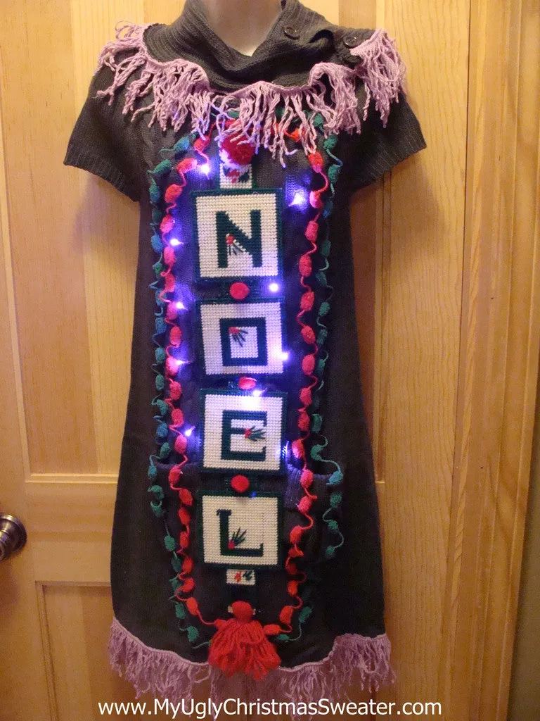 Ugly Christmas Sweater Party Tacky Dress  "NOEL" with Lights  (d13)