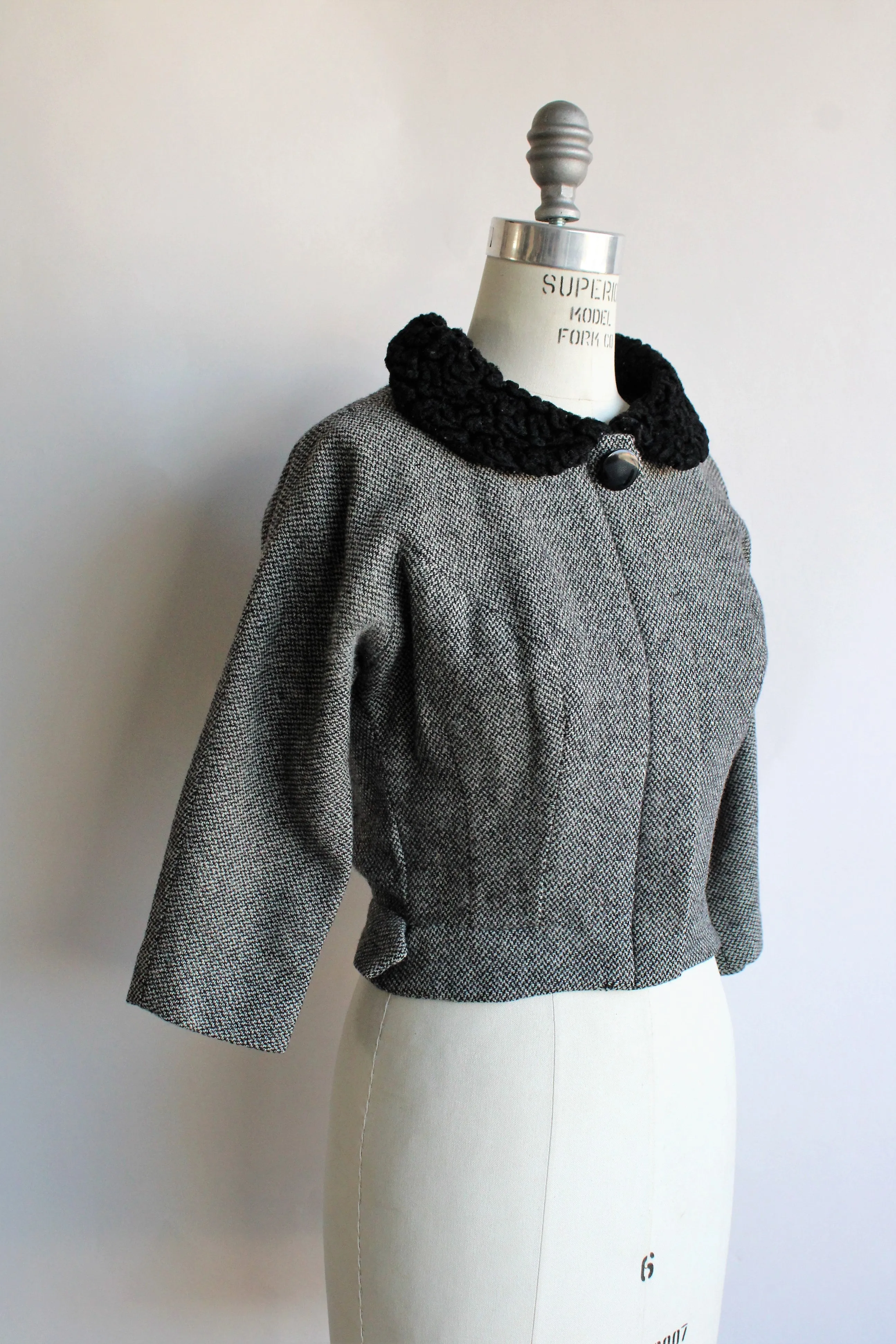 Vintage 1950s Jacket in Black and White Tweed Wool