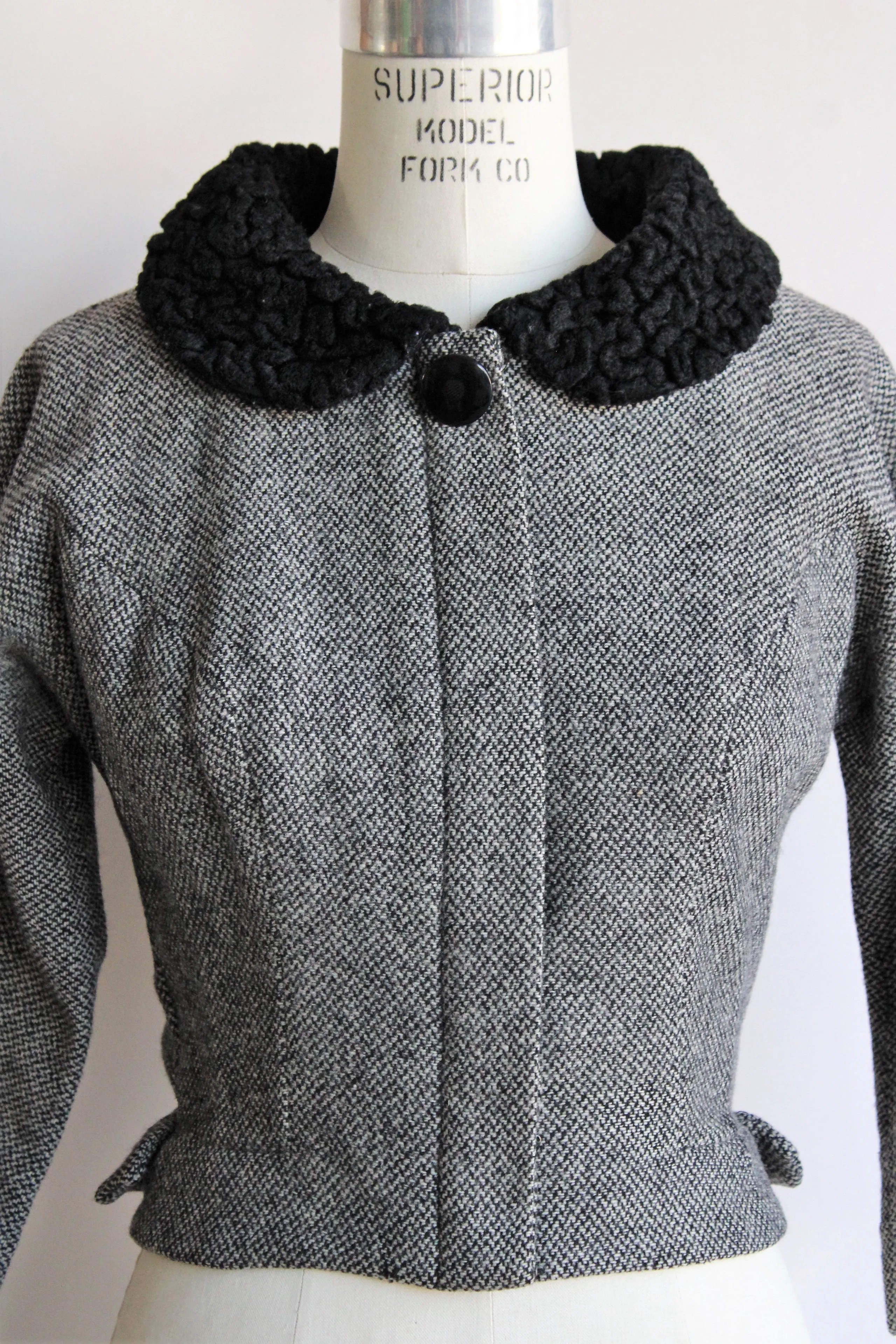 Vintage 1950s Jacket in Black and White Tweed Wool