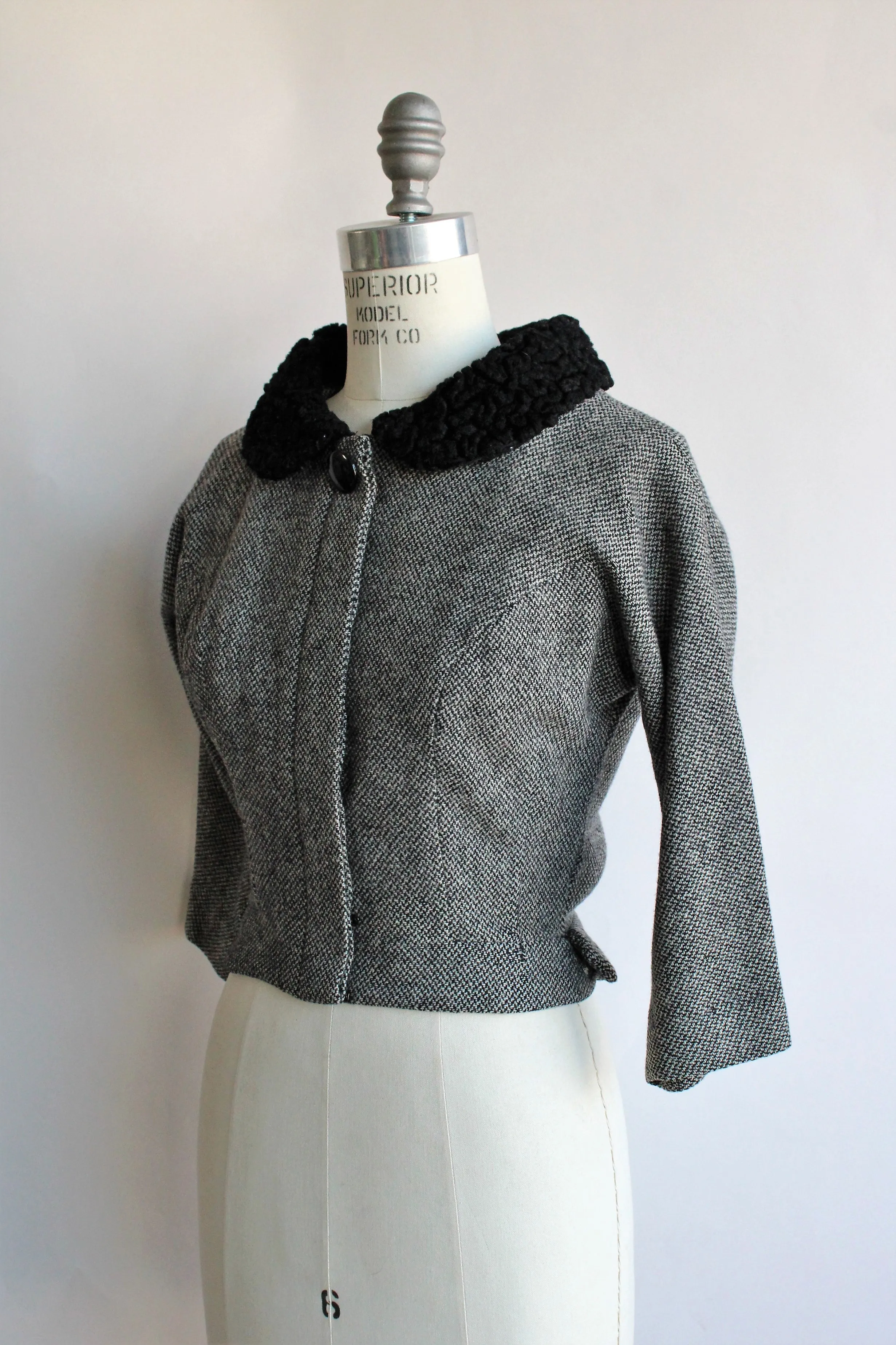 Vintage 1950s Jacket in Black and White Tweed Wool