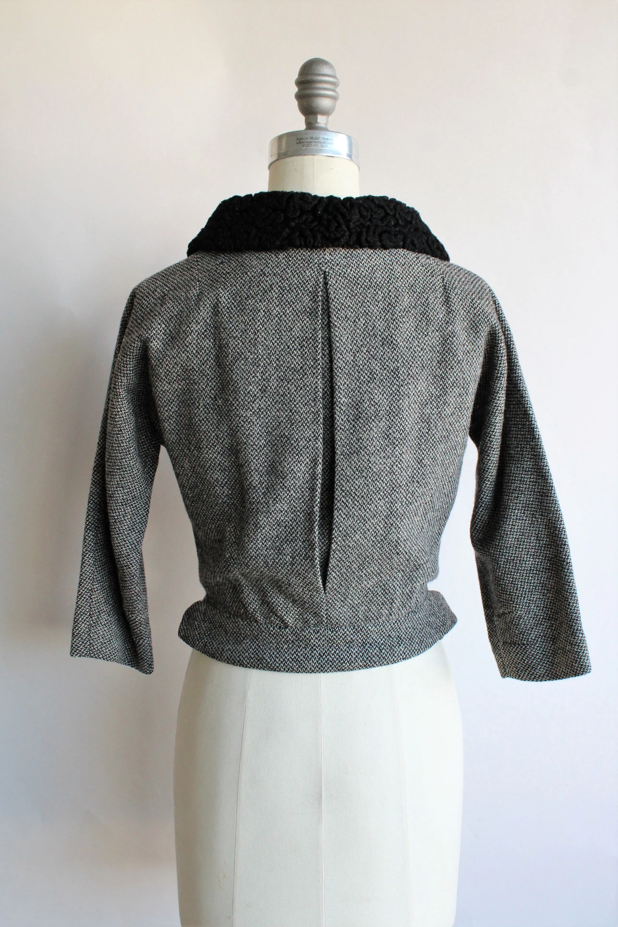 Vintage 1950s Jacket in Black and White Tweed Wool