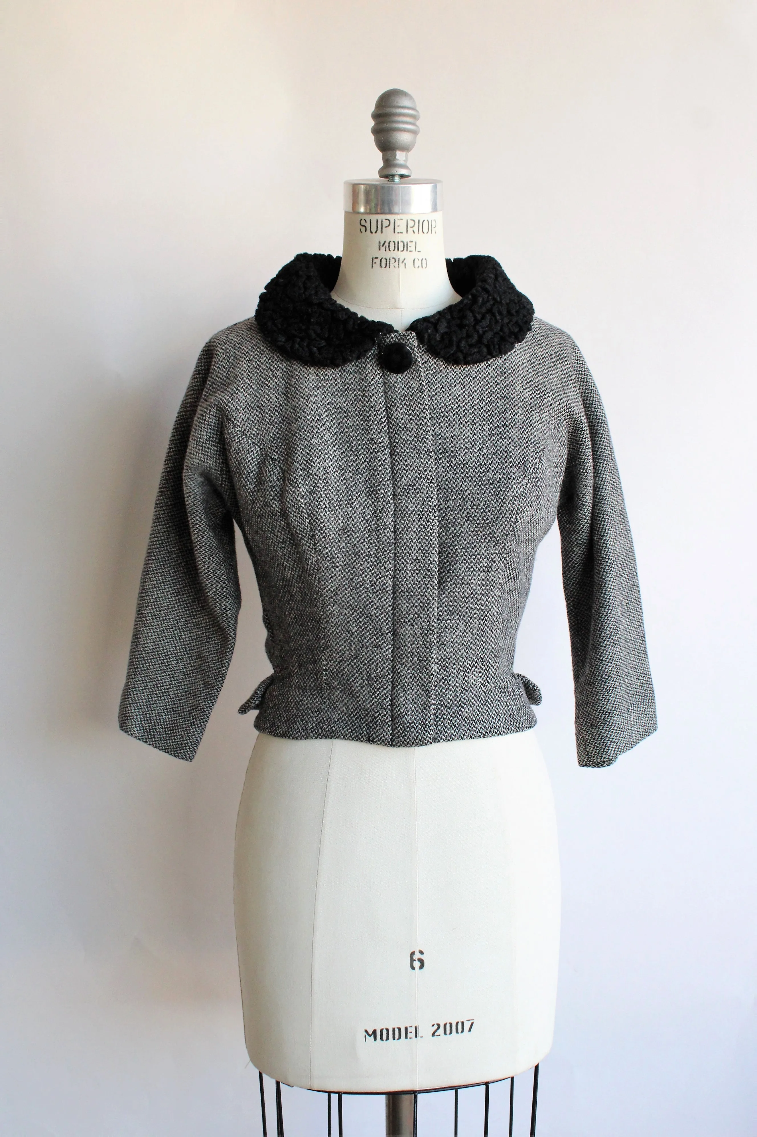 Vintage 1950s Jacket in Black and White Tweed Wool