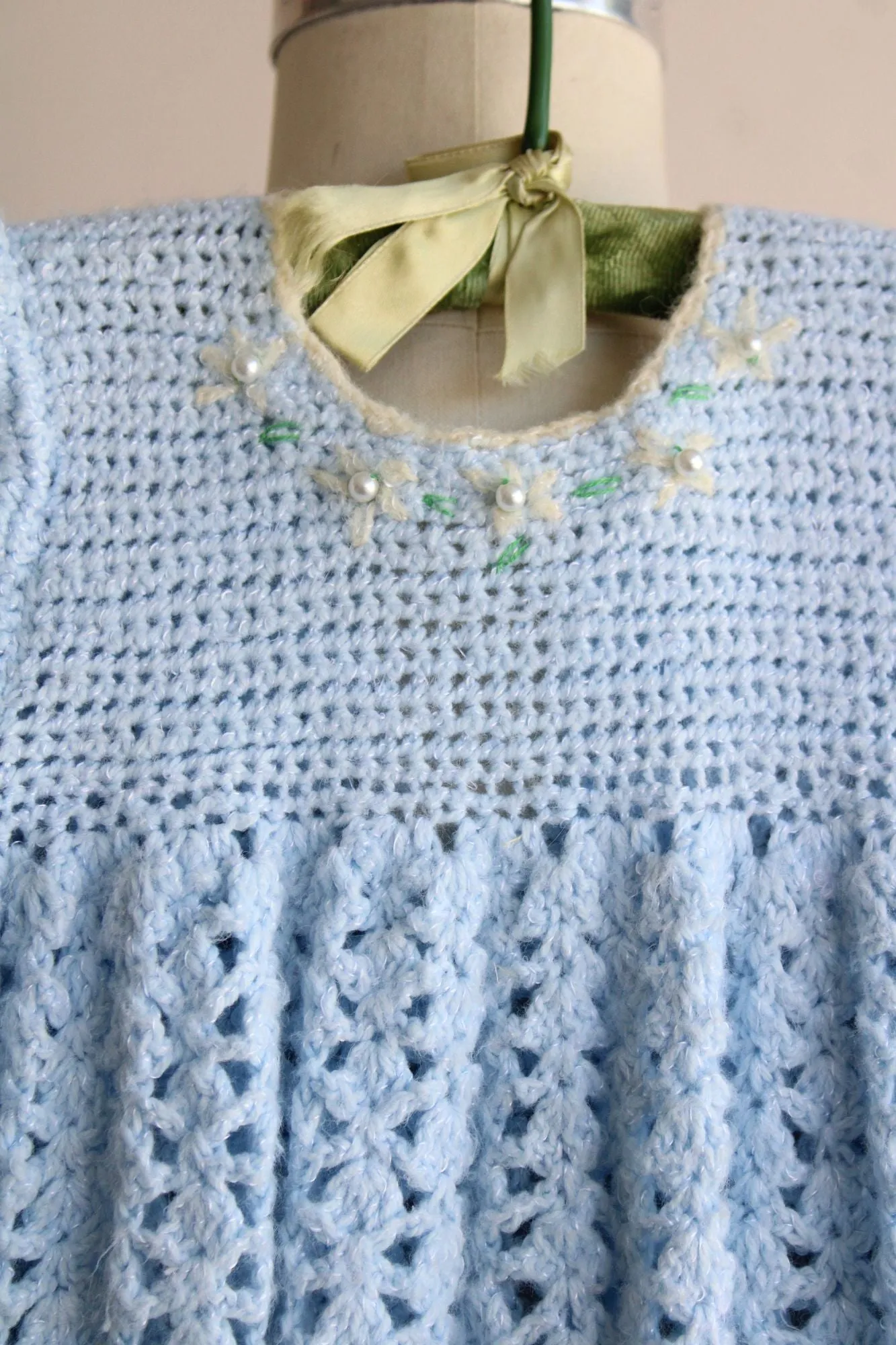 Vintage Blue Knit Baby Frock