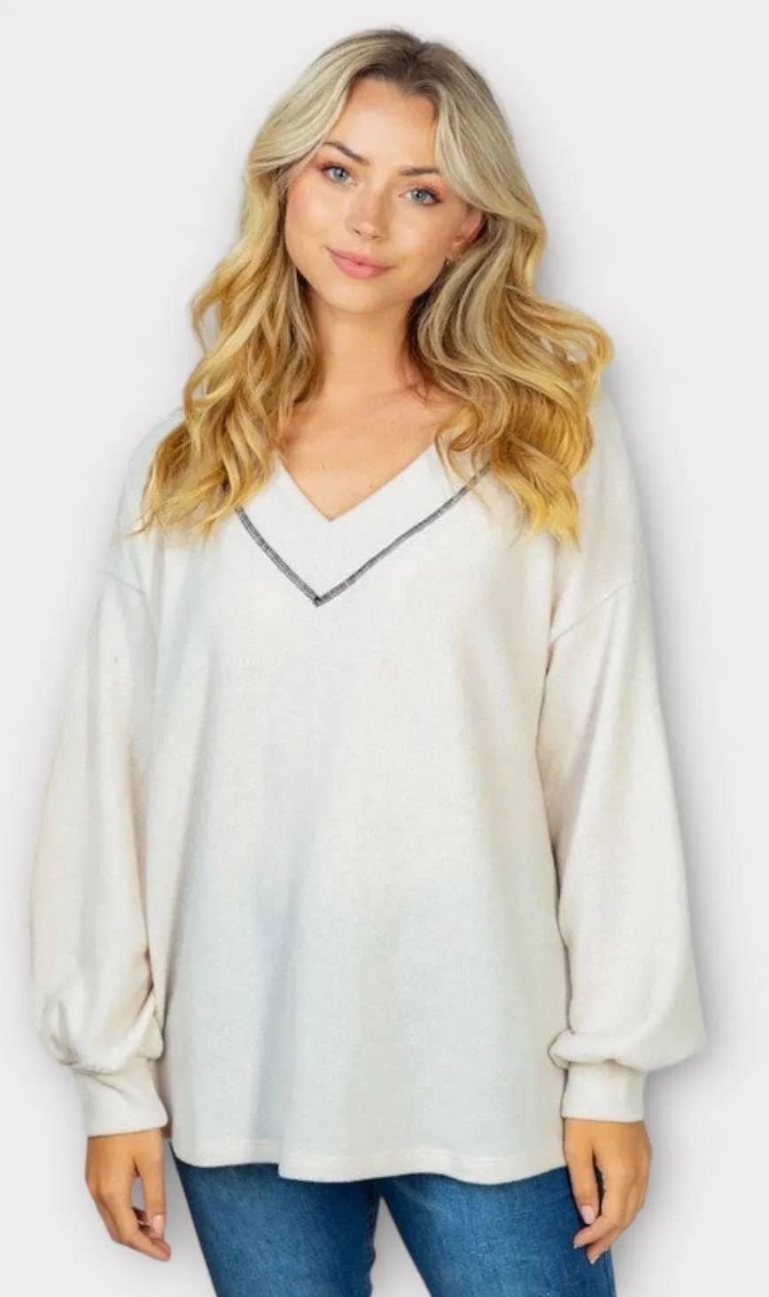 White birch plus size long sleeve knit top in white