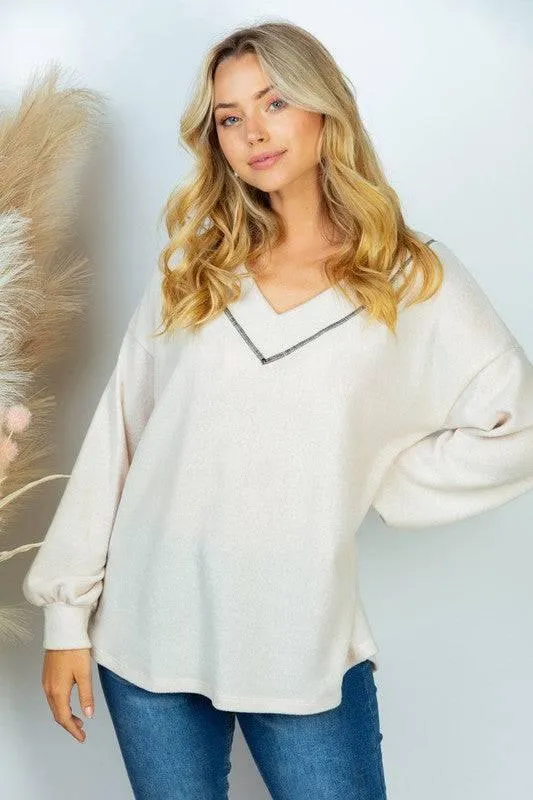 White birch plus size long sleeve knit top in white