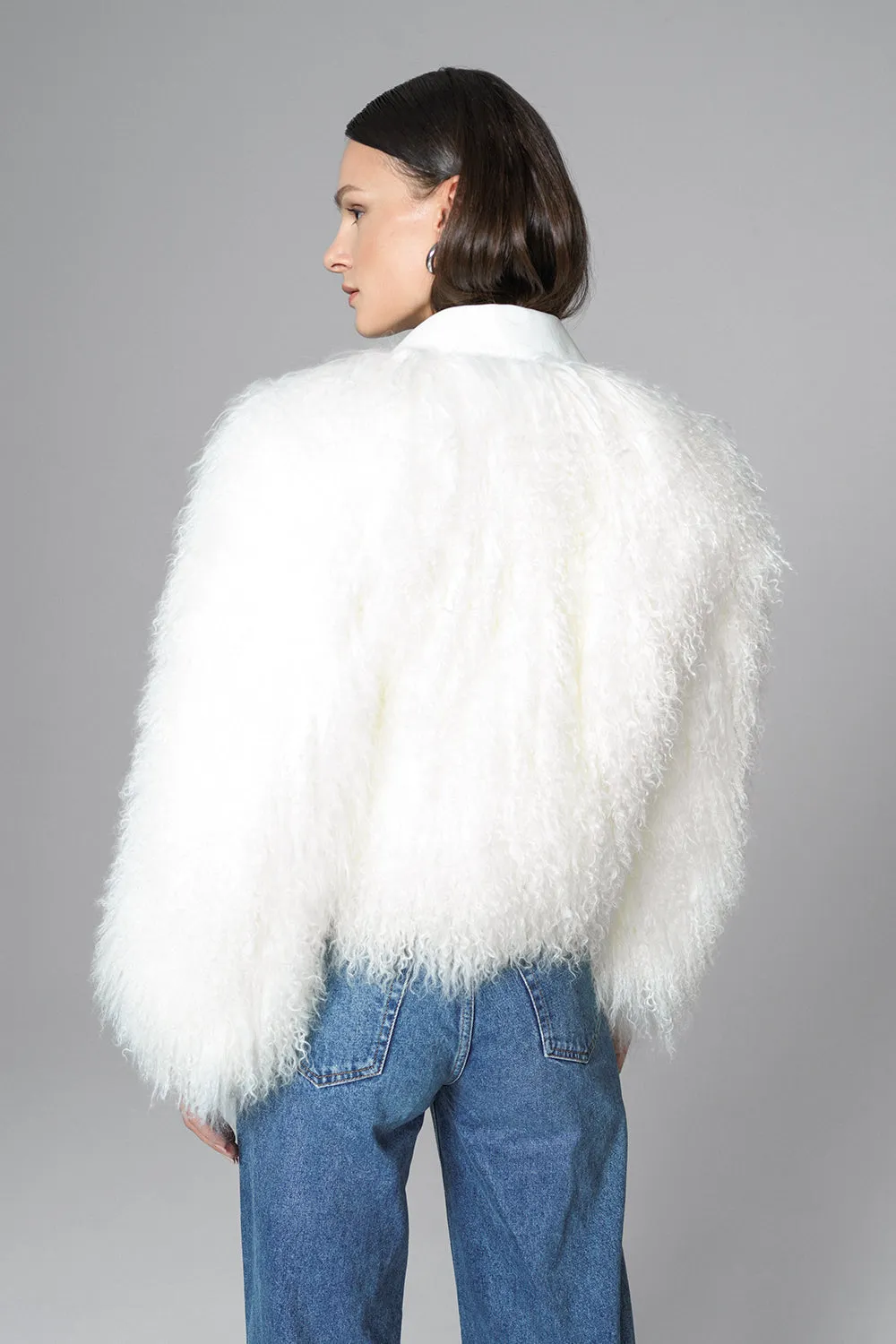 White Natural Mongolian Shearling Jacket