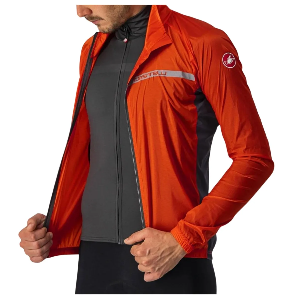 Windbreaker Jacket Castelli Squadra Stretch Orange Grey