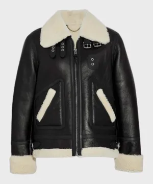 Womens Aviator Ivory Shearling Leather Jacket