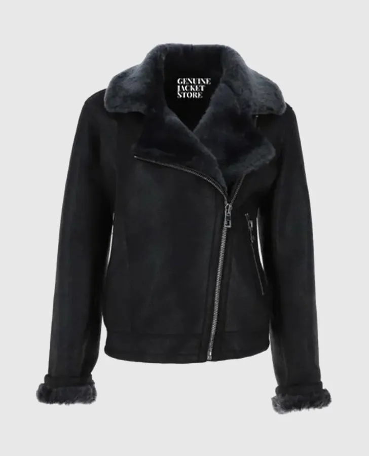 Women's Black Aviator Shearling Jacket