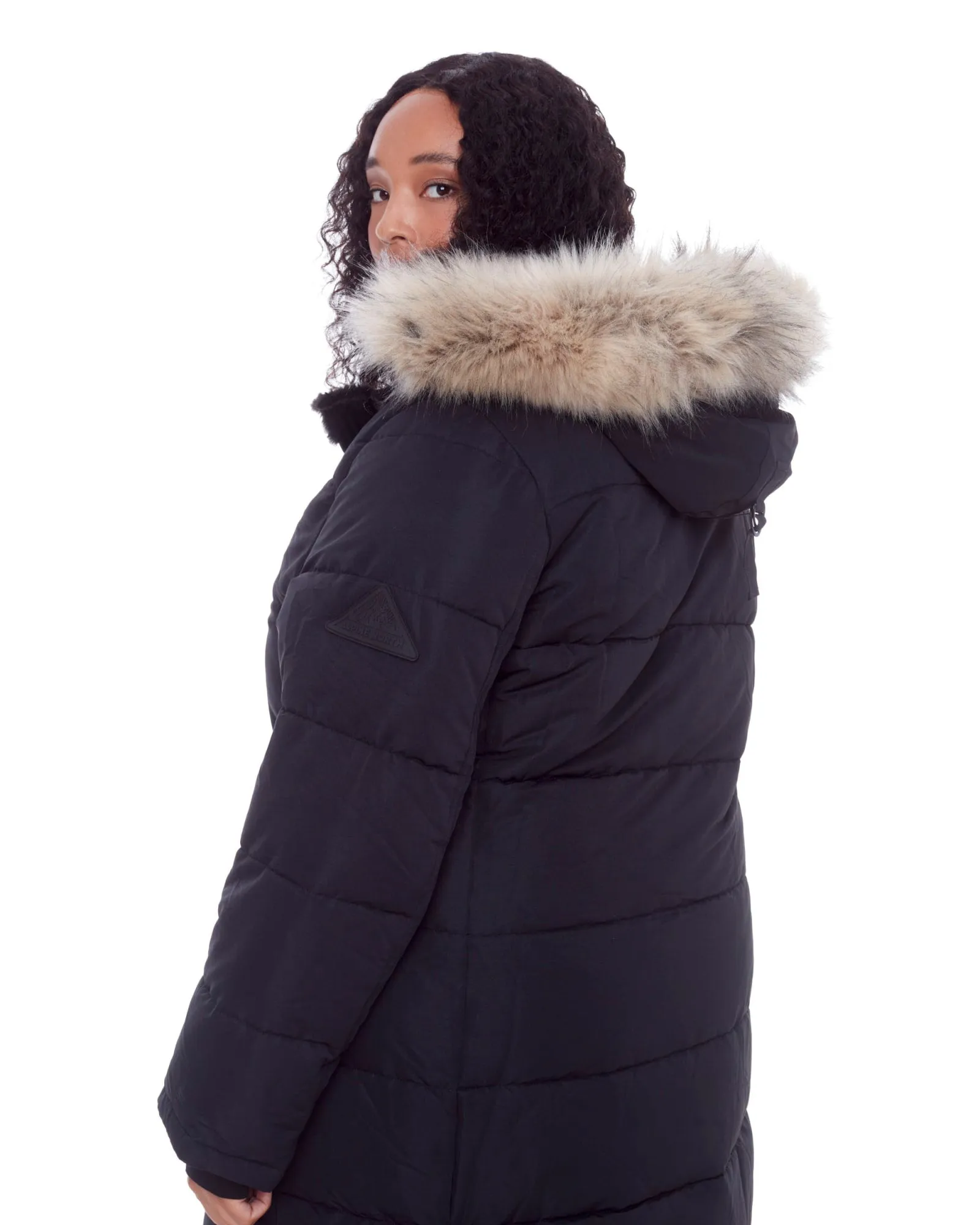 Women's Plus Size - AULAVIK | Vegan Down Recycled Mid-Length Hooded Parka Coat | Black