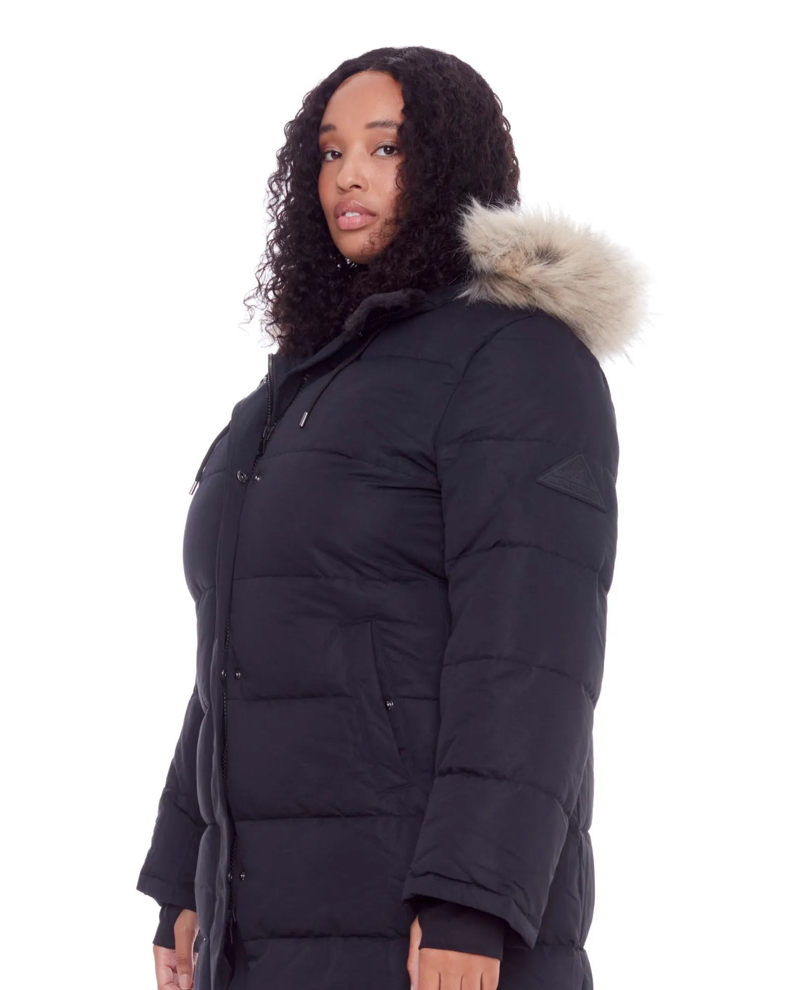 Women's Plus Size - AULAVIK | Vegan Down Recycled Mid-Length Hooded Parka Coat | Black