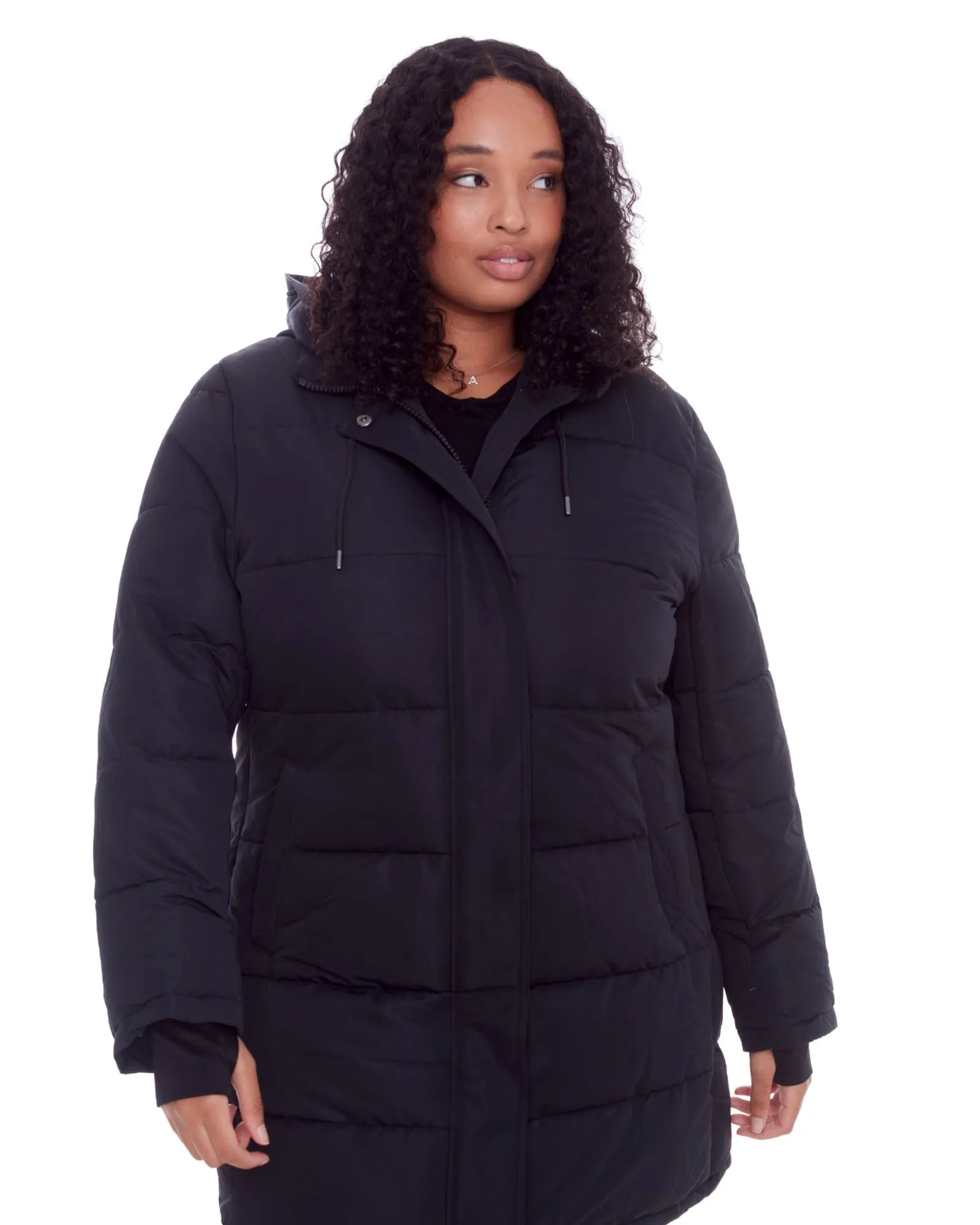 Women's Plus Size - AULAVIK | Vegan Down Recycled Mid-Length Hooded Parka Coat | Black