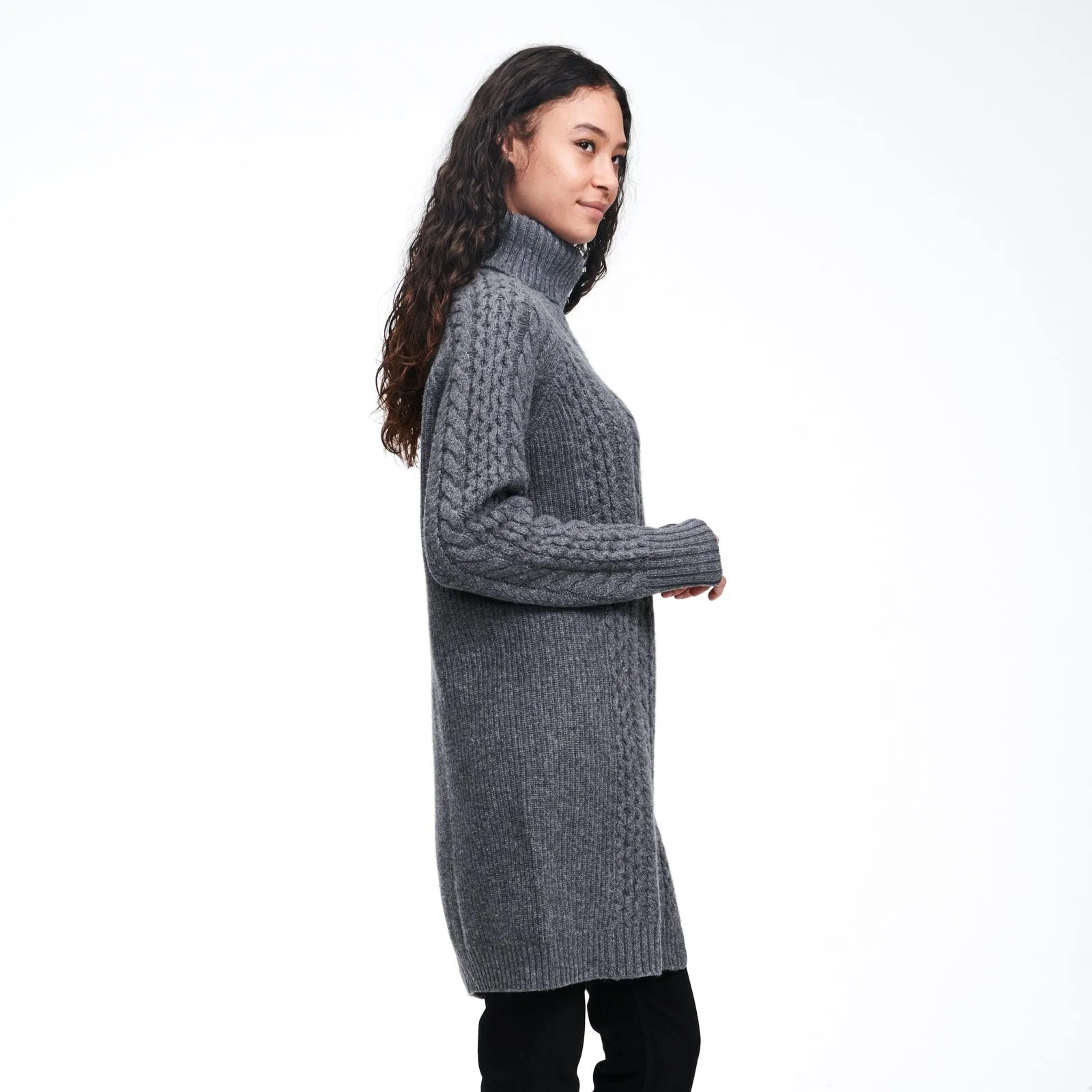 Wool Cashmere Cable Knit Turtleneck Tunic