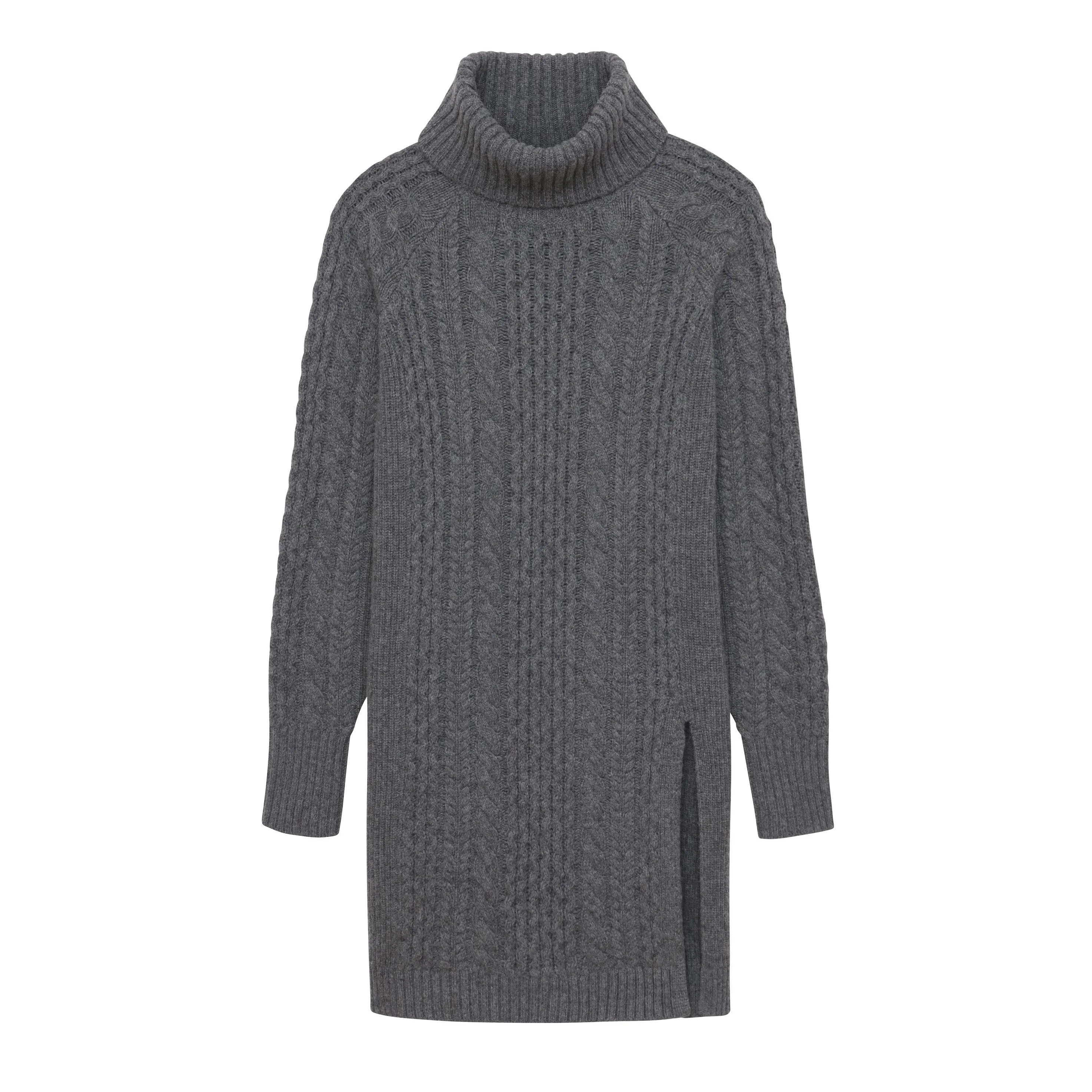 Wool Cashmere Cable Knit Turtleneck Tunic