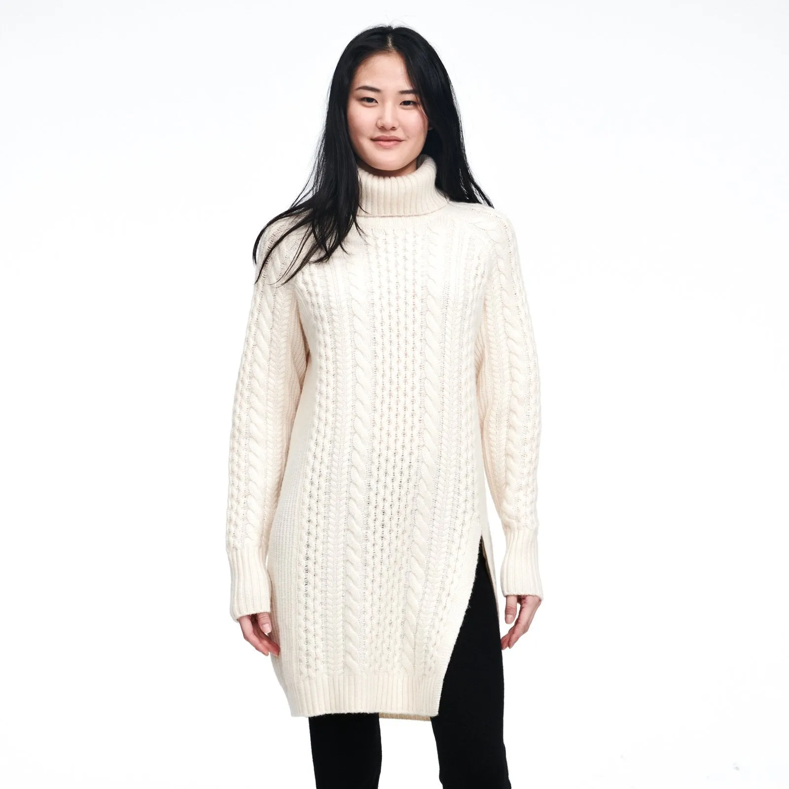 Wool Cashmere Cable Knit Turtleneck Tunic